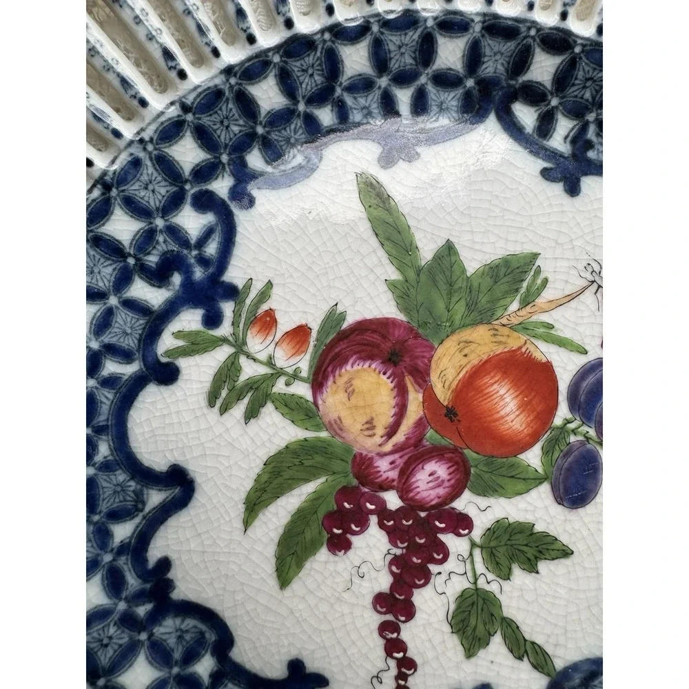 1890s United Wilson Fruit - Blue & White Porcelain Plate Wall Hanging Antique‎